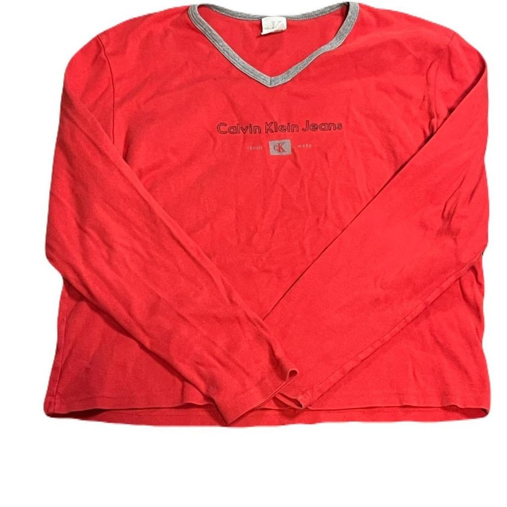 Vintage Red Woman's Cropped Calvin Klein Jeans Long Sleeve Shirt